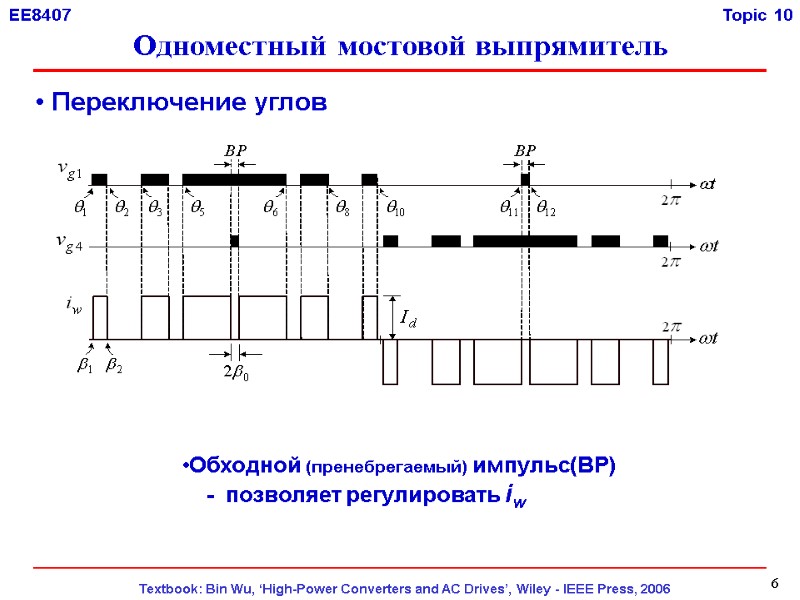 6  Переключение углов Обходной (пренебрегаемый) импульс(BP)       -